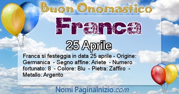 Franca - Onomastico del nome Franca