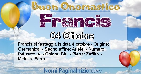 Francis - Onomastico del nome Francis