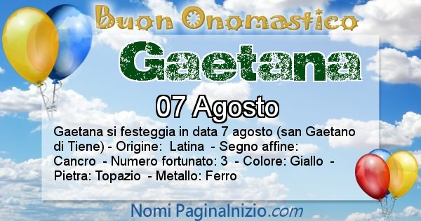 Gaetana - Onomastico del nome Gaetana