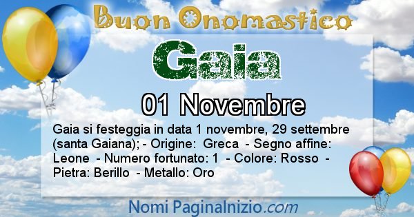 Gaia - Onomastico del nome Gaia