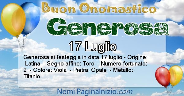 Generosa - Onomastico del nome Generosa