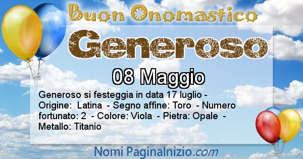 Generoso - Onomastico del nome Generoso