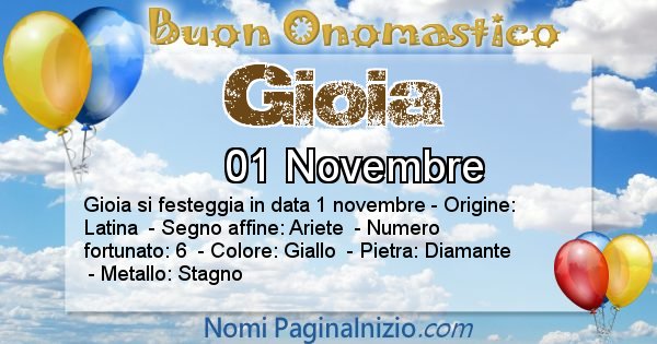 Gioia - Onomastico del nome Gioia