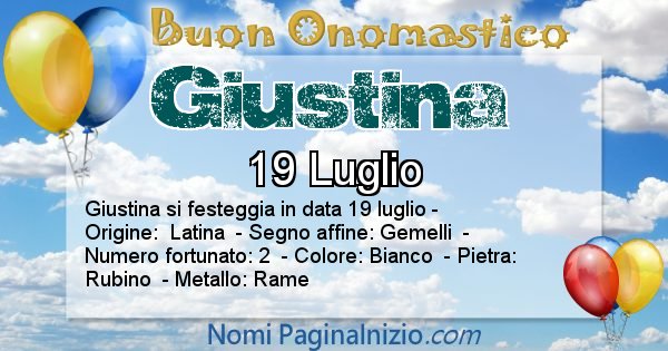 Giustina - Onomastico del nome Giustina