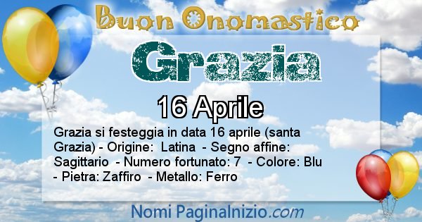 Grazia - Onomastico del nome Grazia