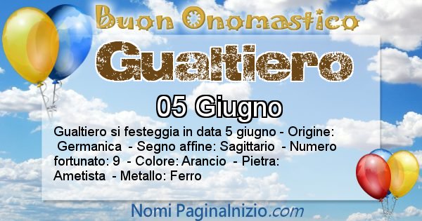 Gualtiero - Onomastico del nome Gualtiero