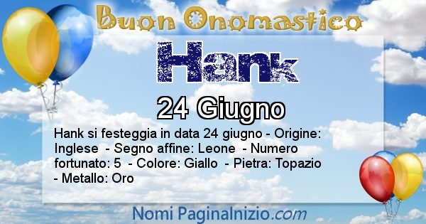 Hank - Onomastico del nome Hank