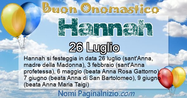 Hannah - Onomastico del nome Hannah