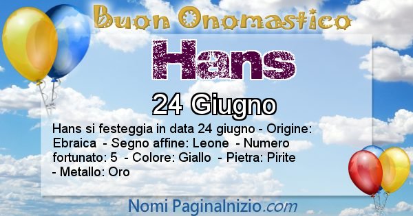 Hans - Onomastico del nome Hans