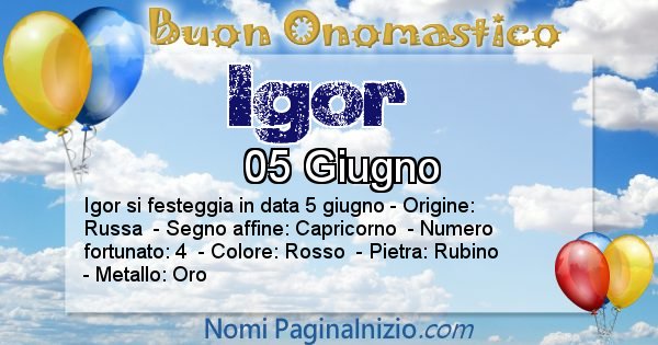 Igor - Onomastico del nome Igor