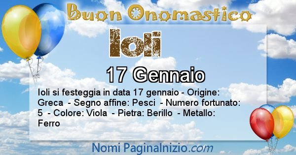 Ioli - Onomastico del nome Ioli