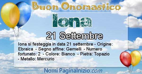 Iona - Onomastico del nome Iona