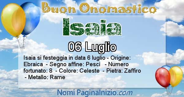 Isaia - Onomastico del nome Isaia