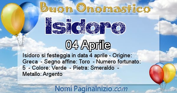 Isidoro - Onomastico del nome Isidoro