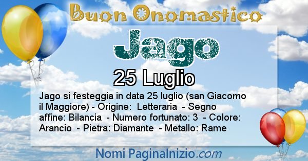 Jago - Onomastico del nome Jago