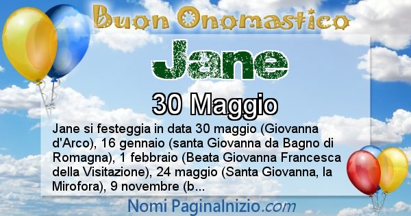 Jane - Onomastico del nome Jane