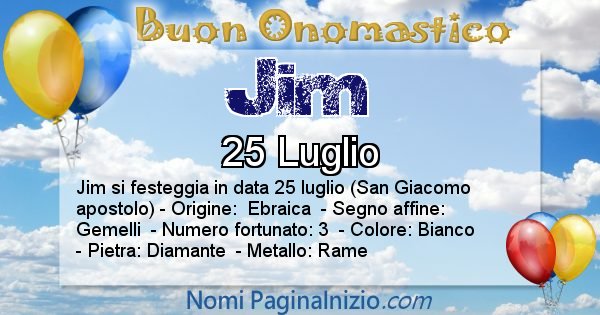 Jim - Onomastico del nome Jim