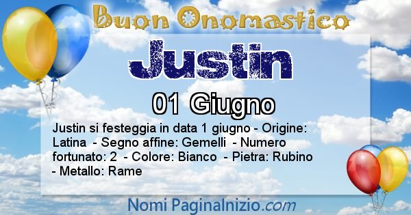 Justin - Onomastico del nome Justin