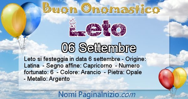 Leto - Onomastico del nome Leto