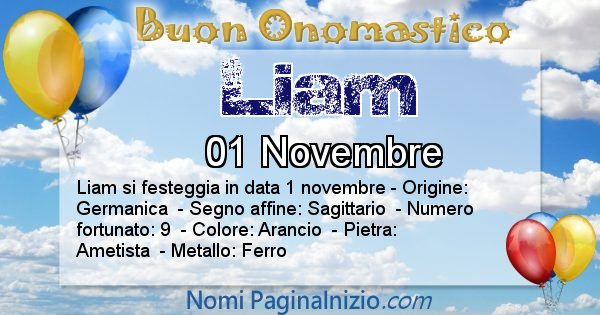 Liam - Onomastico del nome Liam