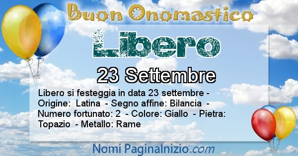 Libero - Onomastico del nome Libero