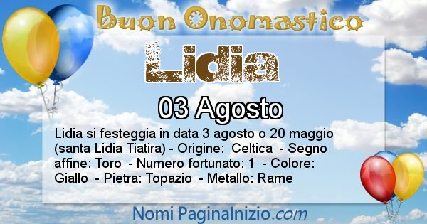 Lidia - Onomastico del nome Lidia