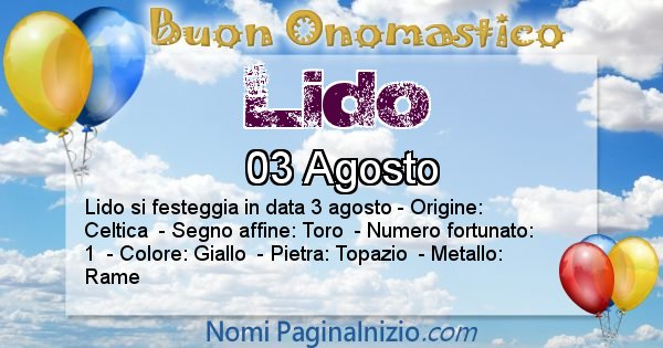 Lido - Onomastico del nome Lido