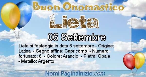 Lieta - Onomastico del nome Lieta