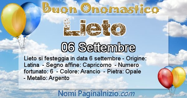 Lieto - Onomastico del nome Lieto