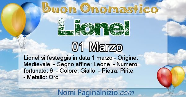 Lionel - Onomastico del nome Lionel