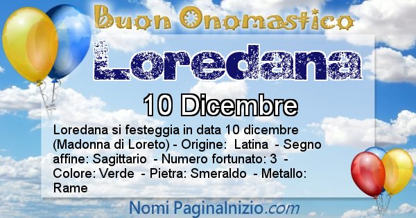 Loredana - Onomastico del nome Loredana