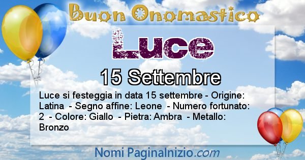 Luce - Onomastico del nome Luce