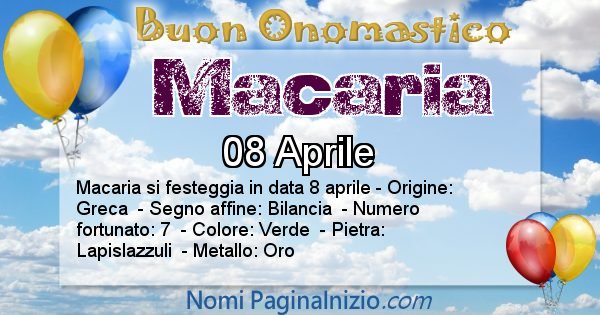 Macaria - Onomastico del nome Macaria