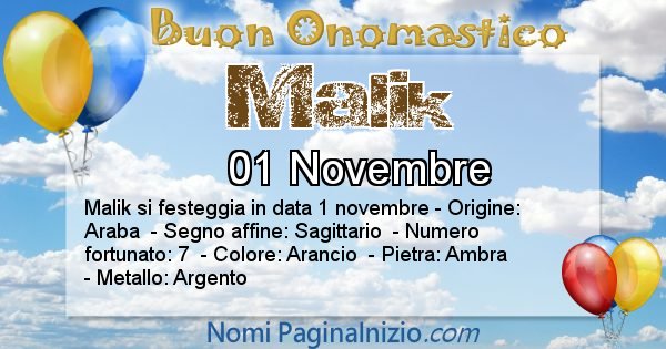 Malik - Onomastico del nome Malik