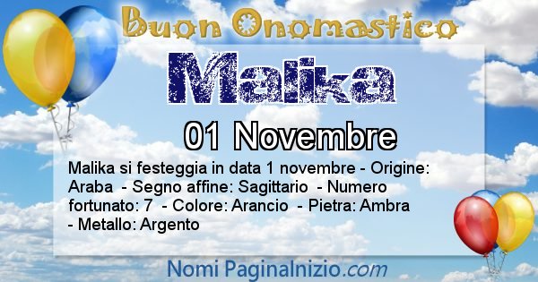Malika - Onomastico del nome Malika