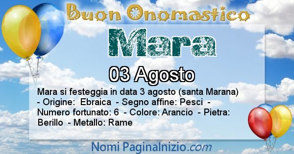 Mara - Onomastico del nome Mara