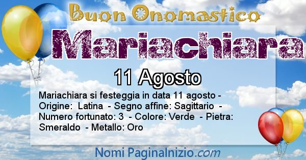 Mariachiara - Onomastico del nome Mariachiara