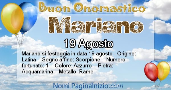 Mariano - Onomastico del nome Mariano