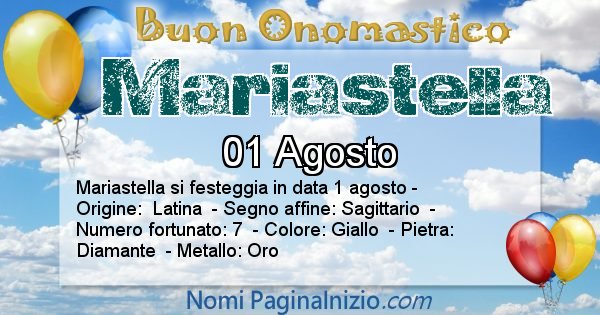 Mariastella - Onomastico del nome Mariastella