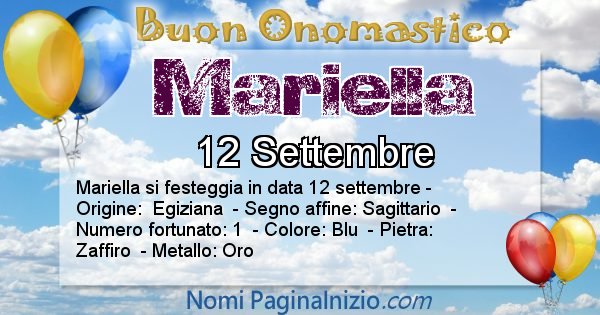 Mariella - Onomastico del nome Mariella