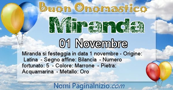 Miranda - Onomastico del nome Miranda