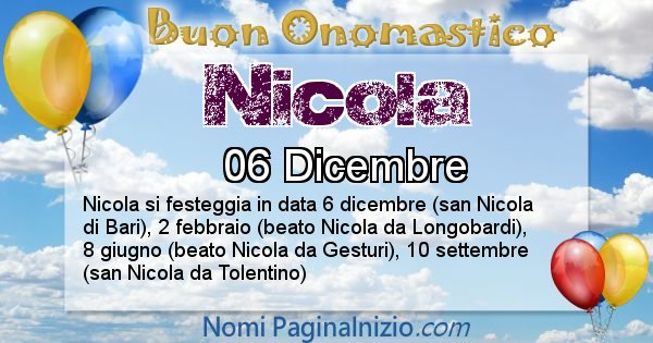 Nicola - Onomastico del nome Nicola