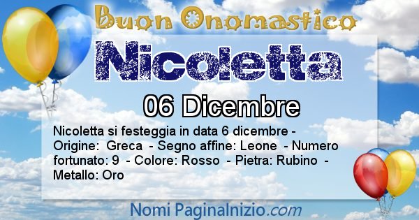 Nicoletta - Onomastico del nome Nicoletta