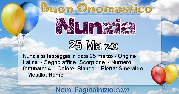 Nunzia - Onomastico del nome Nunzia