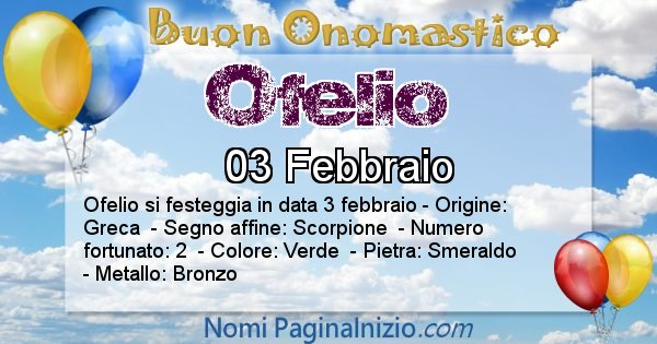 Ofelio - Onomastico del nome Ofelio