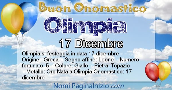 Olimpia - Onomastico del nome Olimpia