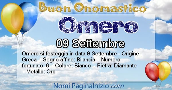 Omero - Onomastico del nome Omero