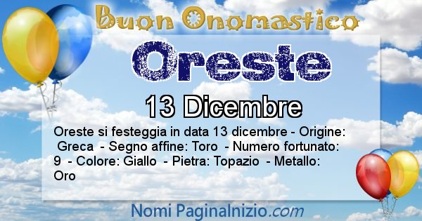 Oreste - Onomastico del nome Oreste