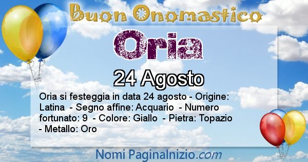 Oria - Onomastico del nome Oria