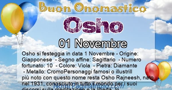 Osho - Onomastico del nome Osho